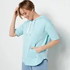 Koolaburra by UGG Hoodie Top Shirttail Hem Aqua Blue Glass S Small